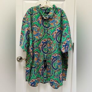 Polo Ralph Lauren Vibrant Green Paisley Cotton Button Down Shirt Size 4XB - 4TG